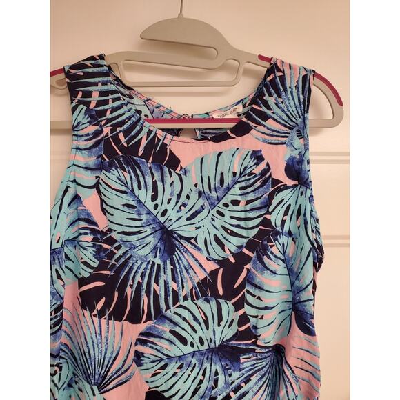 Women's Tribal Jeans Blue & Pink Tropical Jungle Floral Side Tie Tank | Size PS - Picture 6 of 13
